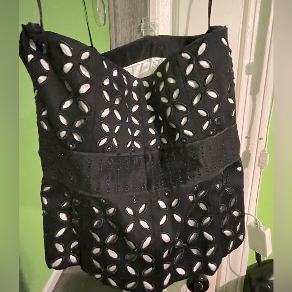 White House | Black Market Black & White Eyelet Bustier Corset Tube Top